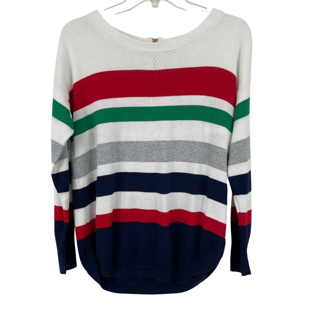 Crown & Ivy Multicolor Striped Knit Sweater w/Back Zipper Closure Womens Size S